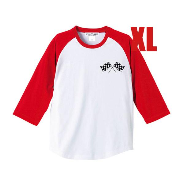 CHECKER FLAGS Raglan 七分袖 Tシャツ WHITE×RED XL/グラッドハンド...