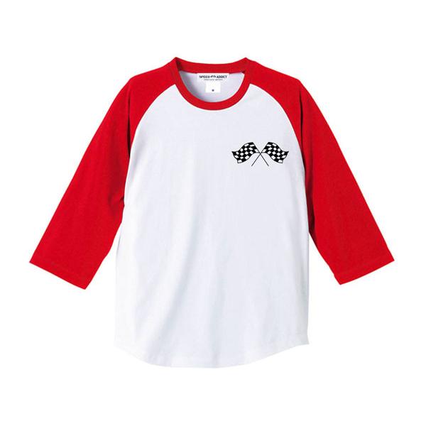 CHECKER FLAGS Raglan 七分袖 Tシャツ WHITE×RED/チェッカーフラッグチ...