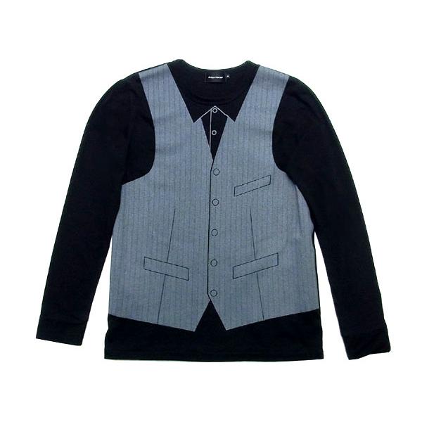 だまし絵 ベスト L/S Tシャツ BLACK STRIPES × GRAY/二次会トロンプルイユ8...