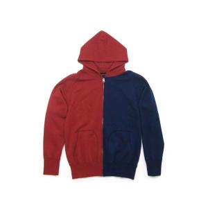 4本針 切り替え PARKA 赤×ネイビー S/レッドredジップアップパーカー 