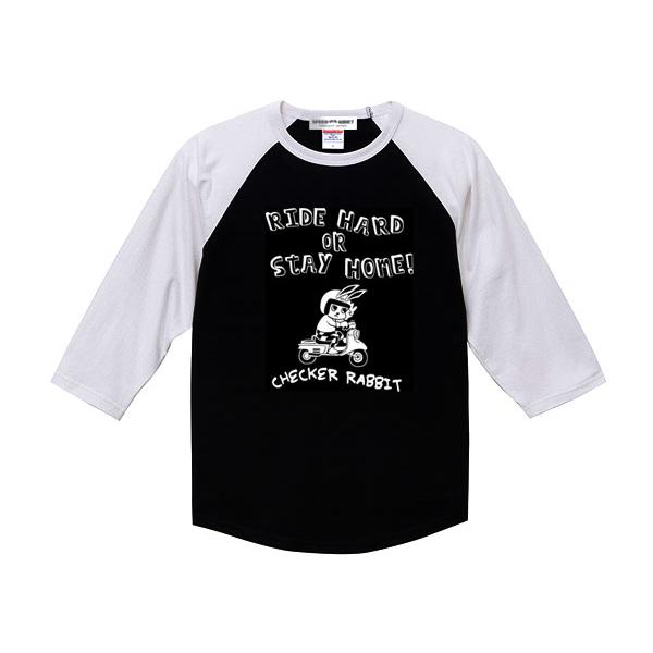 CHECKER RABBIT Raglan 3/4 Sleeves T-shirt BLACK × ...