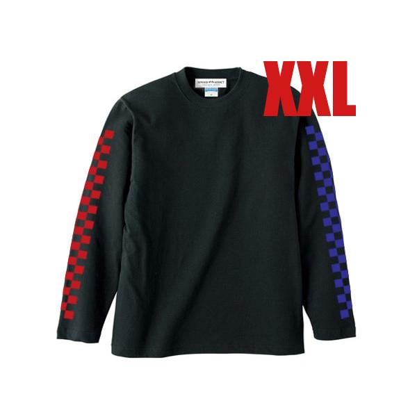 袖CHECKER L/S T-shirt BK×RD×BL XXL/チェッカーフラッグ長袖ｔシャツロ...