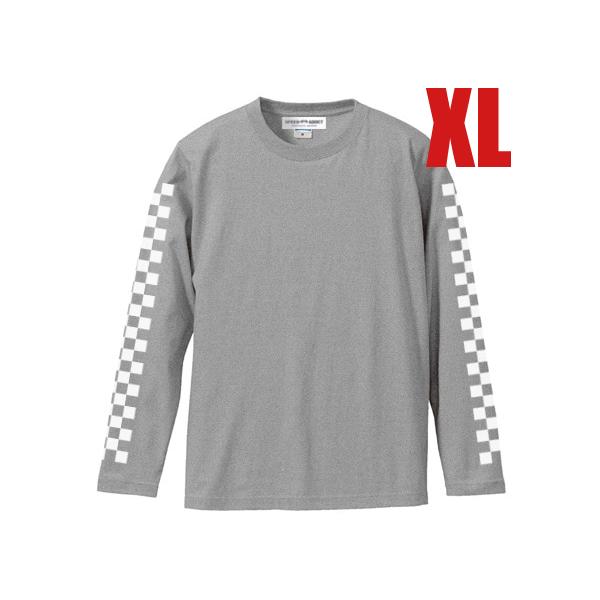 袖CHECKER L/S Tシャツ GRAY XL/バイク乗り自動二輪車チェック柄格子柄長袖オールド...