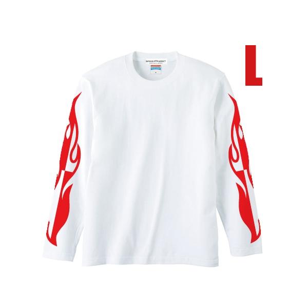 CHECKER FLAME L/S T-shirt WHITE L/白長袖tシャツロンtee炎フレー...