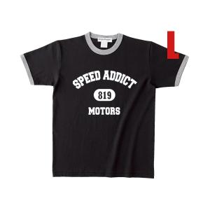 SPEED ADDICT 819 COLLEGE LOGO Ringer T-shirt BLACK × GRAY L/リンガーtシャツchampionチャンピオンリバースウィーブsweatスウェットusa