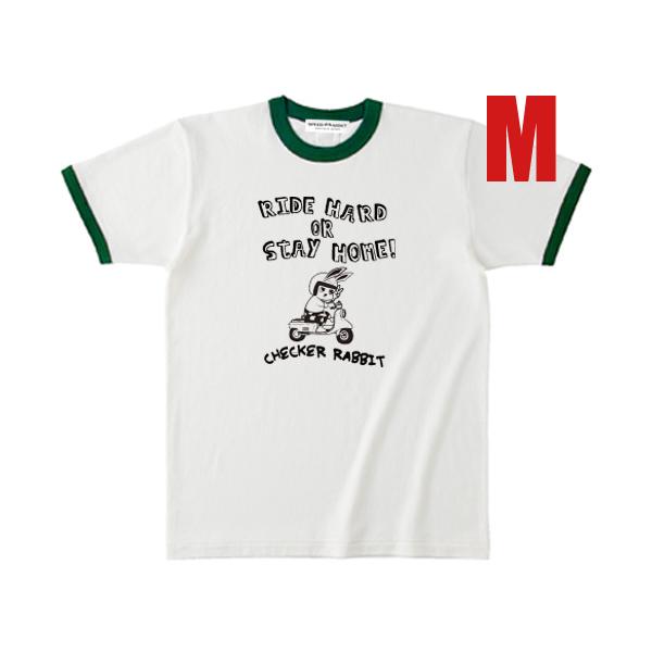 CHECKER RABBIT Ringer T-shirt WHITE × GREEN M/リンガー...