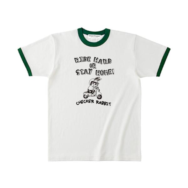 CHECKER RABBIT Ringer T-shirt WHITE × GREEN/リンガーte...