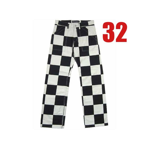 CHECKER PANTS WHITE × BLACK 32/チェッカーパンツハーレーharleyチ...