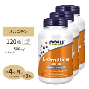 [3個セット] L-オルニチン 500mg (約4か月分) 3粒1500mgの「L-オルニチン」を配合 120粒 NOW Foods (ナウフーズ)｜speedbody