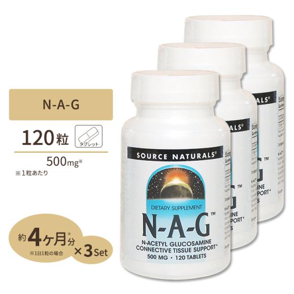 3個セット ソースナチュラルズ N-A-G N-アセチルグルコサミン 500mg 120粒 Sour...