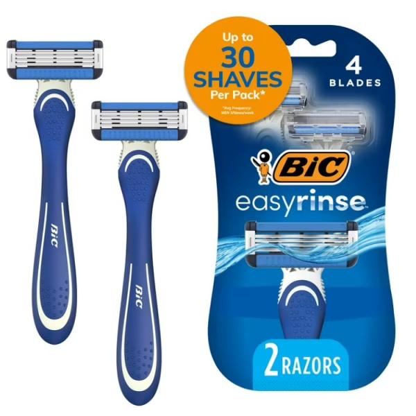 ビック イージーリンス メンズ使い捨てカミソリ 4枚刃 2本 BIC EasyRinse Anti-...