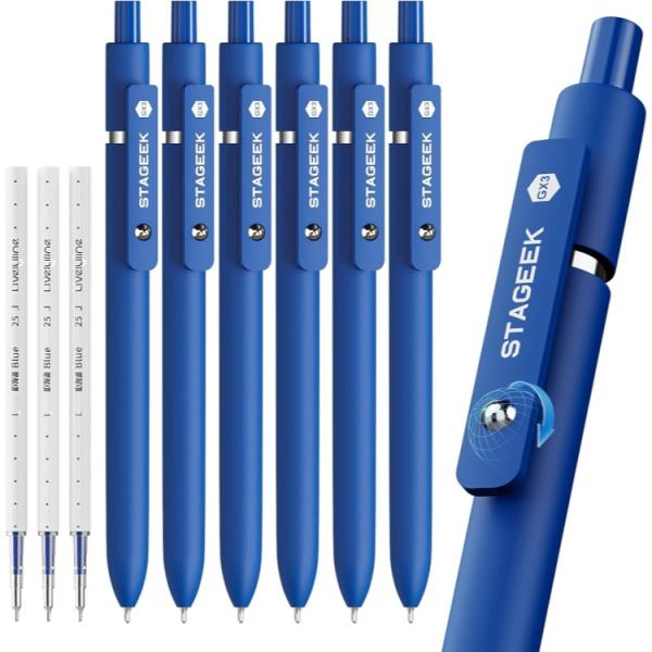 ステージーク ブルーゲルペン 6本入り 細字 スムーズライティングペン 替え芯3本付き STAGEE...
