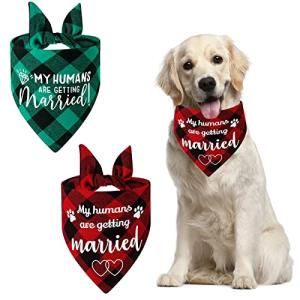 HACRAHO 犬の結婚式のバンダナ, 2個 私の人間は結婚しています 犬のバンダナ 犬と猫のための犬の婚約通知状バンダナ, 赤と緑