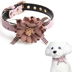 Hitasi 猫 首輪 セーフティ ピンク 可愛い花付き リボン飾り 布+PU素材 姫様風 シュシュ ネックレス ワンちゃん用首輪 犬 首輪 ペット首