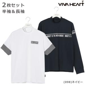 ビバハート VIVA　HEART 2パック モックネックシャツ メンズ 半袖長袖セット  2 枚セット シャツ Tシャツ 半袖 長袖 トップス モックネック ゴルフ ラウンド ト