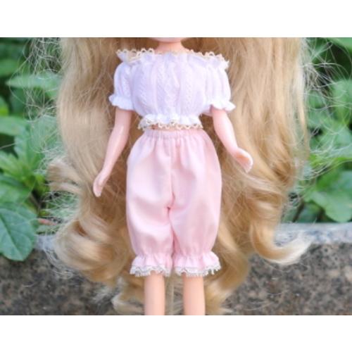 [1/6Doll・ネオブライス用] 「トップス&amp;ドロワーズSET」（ホワイト×ピンク）※ネコポス可