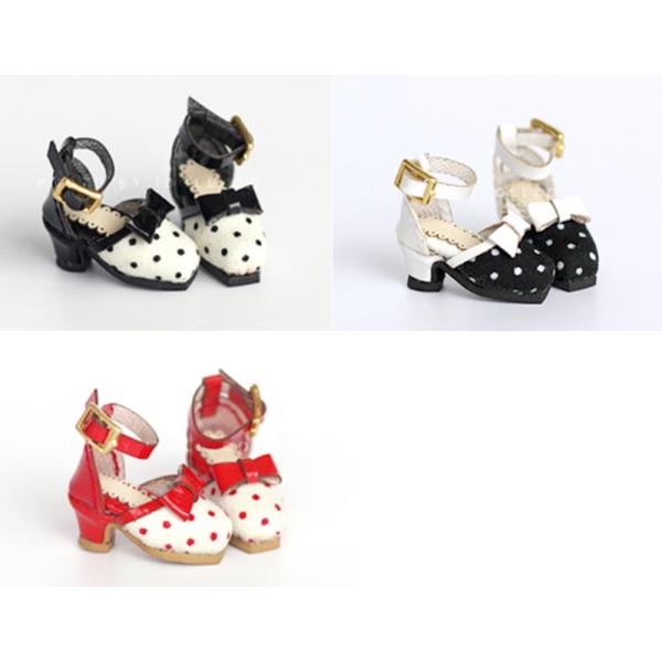 [20cmDoll・ミディブライス用]ドットリボンストラップシューズ