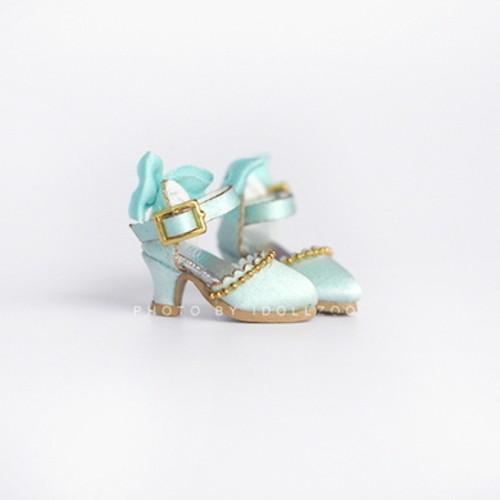 [20cmDoll・ミディブライス用]後ろリボンゴールドチェーンスカラップシューズ（ミントグリーン）...