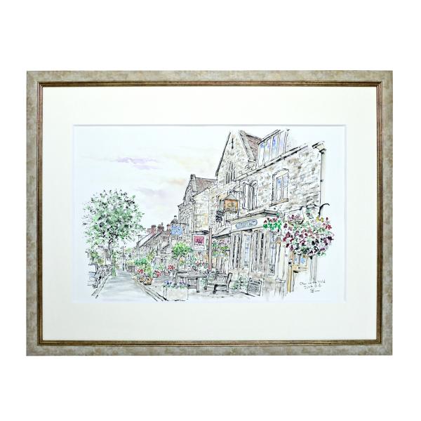 【042】水彩(葦ペン画) 原画「イギリス、ストウ・オン・ザ・ウォルドの町」