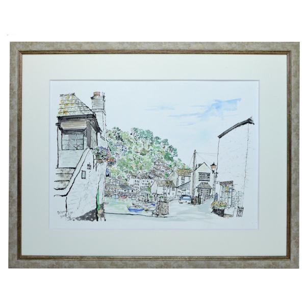 【058】水彩(葦ペン画) 原画「イギリス、ポルペロの町」