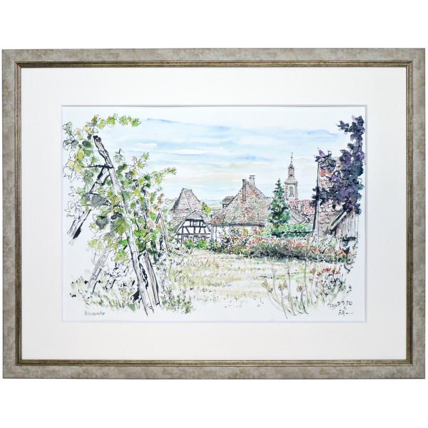 【073】水彩(葦ペン画) 原画「フランス、リクヴィールの村」