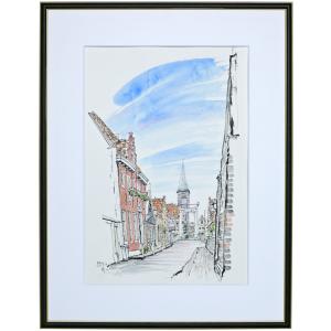 009】水彩(葦ペン画) 原画「オランダ・アムステルダムの風景