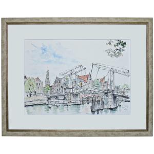 【093】水彩(葦ペン画) 原画「オランダ、ハーレムの跳ね橋」｜spicakoubou