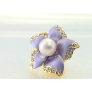 ツジモト真珠のピンブローチ　花　あこや本真珠　タックブローチ  パープルフラワー