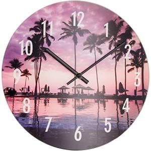 ケーアイジャパン 壁掛け時計 インテリア アート クロック ビーチ サンセット パープル 直径28.5cm