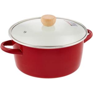 ベストコ ガラス蓋付 IH対応 両手鍋 ホーロー キャセロール 22cm レッド ND-4444