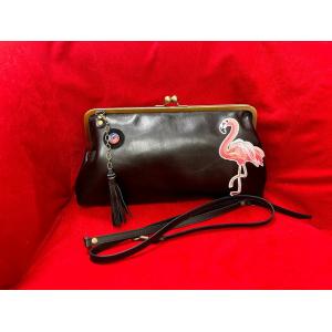 ＳｐｉｃｅＵｐ★Ｇｒｏｏｖｙ 本革 がま口 フラミンゴ ワイドバッグ