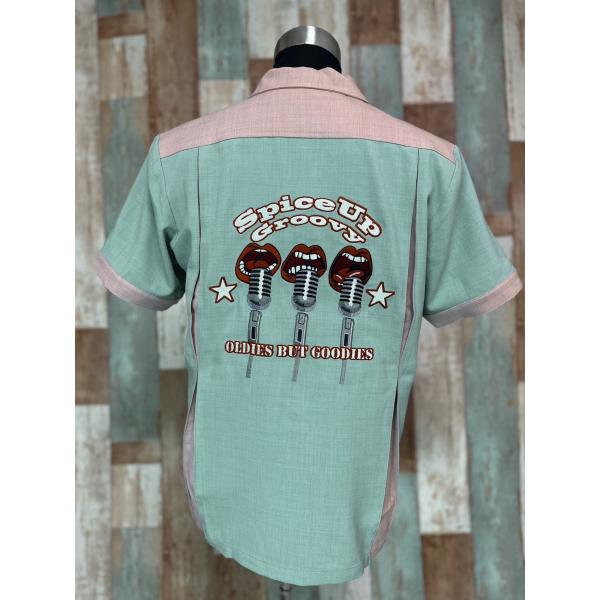 【SpiceUp★Groovy】メンズボーリングシャツ　マイクトリオ　レトログリーン