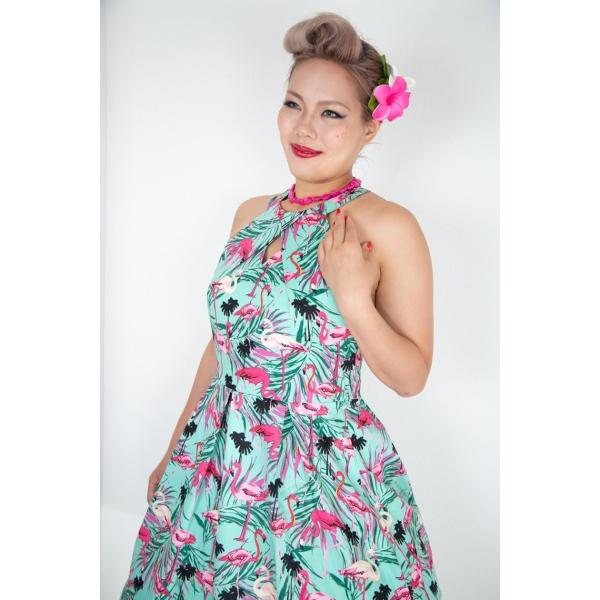 セクシーホルターネック！フラミンゴフレアーワンピース☆L・XL