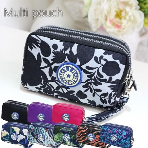 マルチポーチ 3ファスナー 小物入れ おしゃれ ファスナー付き 仕切り トラベルポーチ 旅行 小物入...