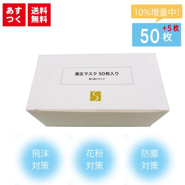 不織布 マスク 50枚入 白 使い捨てタイプ ウイルス コロナ 花粉 ハウスダスト 風邪 PM2.5...