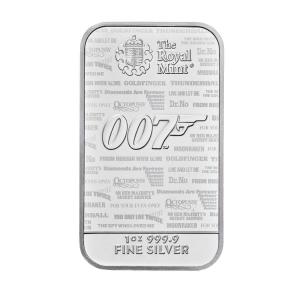 未流通品　イギリス　ジェームズボンド　007 1oz シルバーバー　コインカプセル無し　純銀　コレクション｜splendidcoin