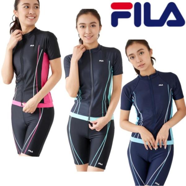 FILA フィラ 水着 レディース 半袖 タンキニ フルジップ セパレート フィットネス スイム ウ...