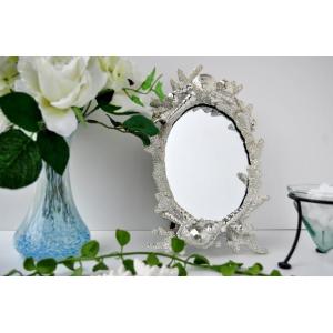 ミラースタンド おしゃれ オーバル シェル シルバー 鏡 卓上 西海岸 コースタル コーラルリビング...