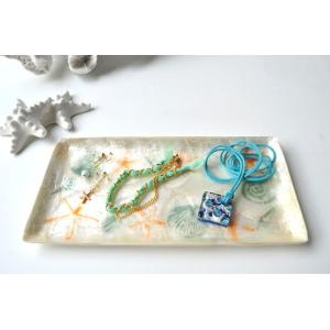 カピスシェルトレイ おしゃれ スターフィッシュ＆シェル柄 インテリア ギフト 西海岸 コースタルリビ...