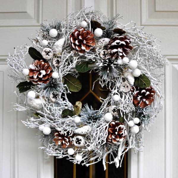 リース シックな自然素材 ホワイトの小枝 北欧 ギフト インテリア おしゃれ ホワイト コースタル ...