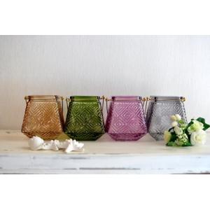 ダイヤ柄ランタン ガラス ランタン キャンドル 花瓶 花 南国 インテリア 置物