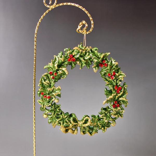 グリーンリーフオーナメントミニリース　キラキラ　クリスマス　オーナメント　ヒイラギ　かわいい　オシャ...