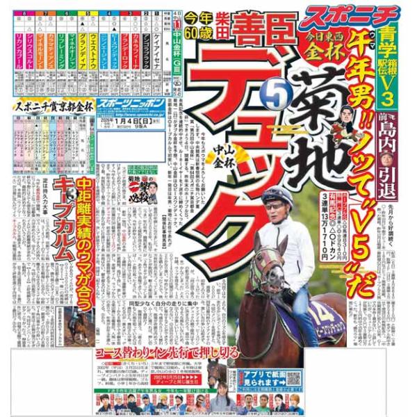 スポーツニッポン東京最終版1月4日付（宅配）