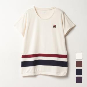 フィラ FILA レディース テニスウェア トップス 半袖 ボーダー切替 Tシャツ VL2517 【2022FW】｜spopia