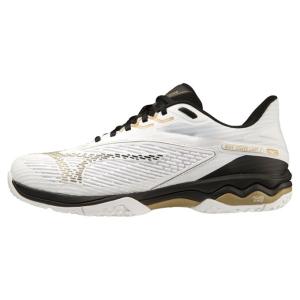 ミズノ MIZUNO メンズ テニス シューズ クレー/砂入り人工芝コート ウエーブ エクシード ライト 2 SW 61GB231909 09:ホワイト×ゴールド×ブラック 【2023FW】｜spopia