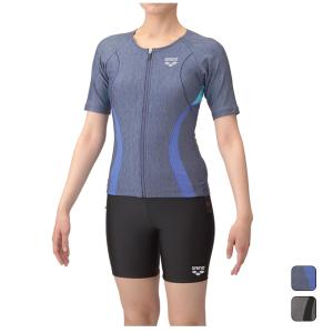 アリーナ ARENA レディース 水泳 フィットネス 水着 半袖 フィットネスセパレーツ（カバーバック・ミドルレッグ・差し込みパッド） AS5SWF44L 【2025SS】