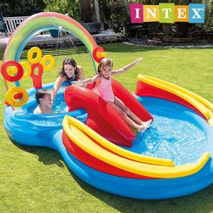 インテックス プール INTEX レインボーリングプレーセンタープール ME-7019 57453NP 297×193×135cm ビニールプール 家庭用プール 滑り台付き キッズ 子供｜sports-ex