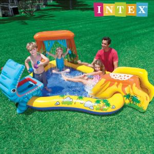 インテックス プール INTEX ダイナソープレイセンタープール ME-7056 57444NP 249×191×109cm ビニールプール 家庭用プール 滑り台付き 水遊び キッズ 子供
