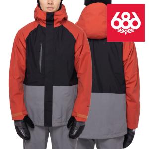 シックスエイトシックス スノーボードウェア ジャケット 22-23 686 MEN'S GORE-TEX CORE SHELL JACKET Brick Red Colorblock ゴアテックス 日本正規品｜sports-ex