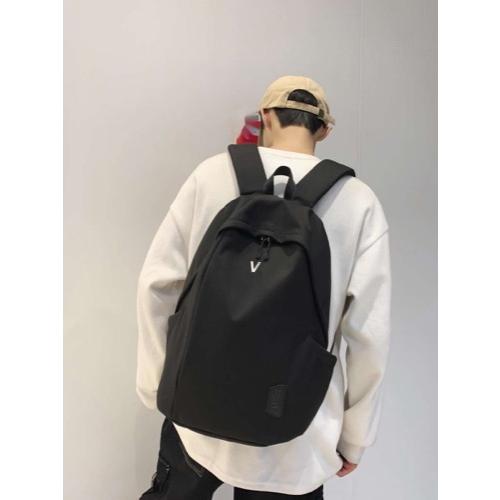 メンズ バッグ バックパック 男性用文字刺繍パッチディテールカジュアルスクールバッグ、学校用バッグ、...